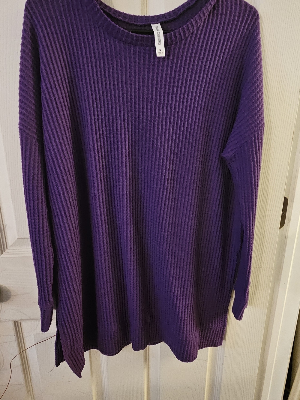 Zenana Outfitters Purple Waffle Knit Crew Neck Sweater